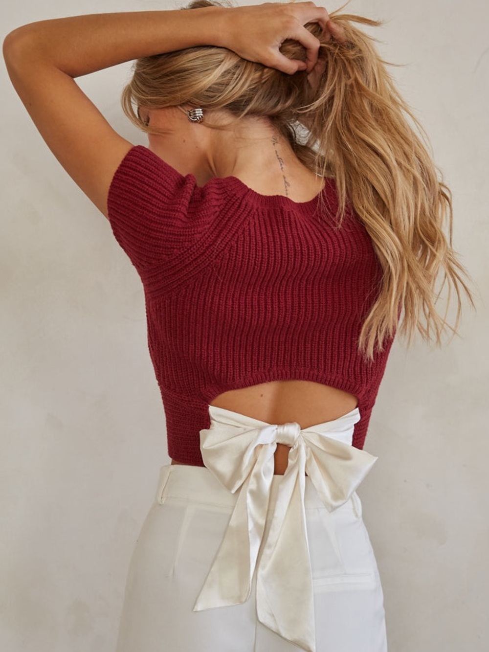 Scarlett Satin Tie Back Knit Top